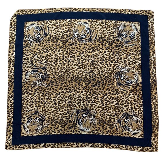 Leopard & Tiger Print Cotton Square Neck Scarf Head Wrap Fashion Accessory - Picture 2 of 4